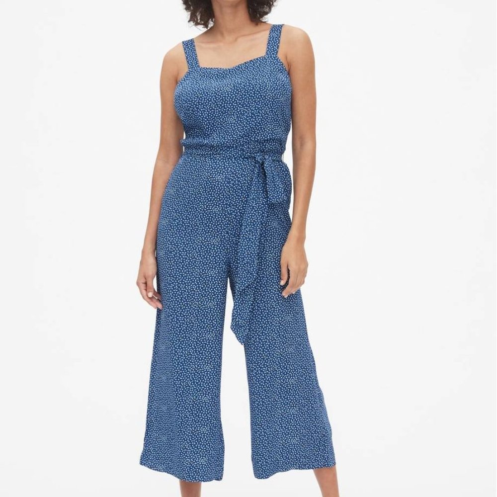 GAP Blue Print Apron Wide-Leg Jumpsuit